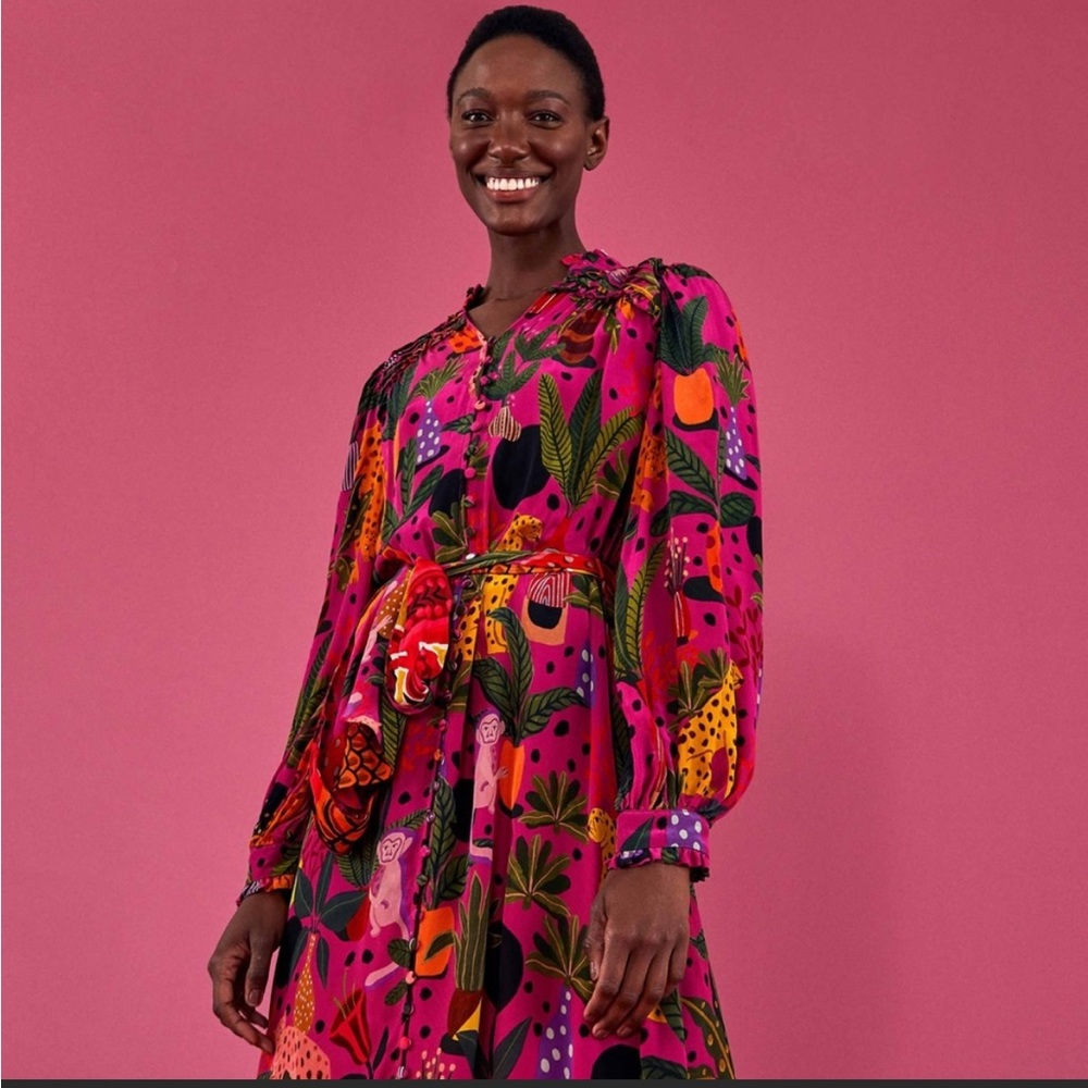 Farm rio pop leopards long sleeve dress